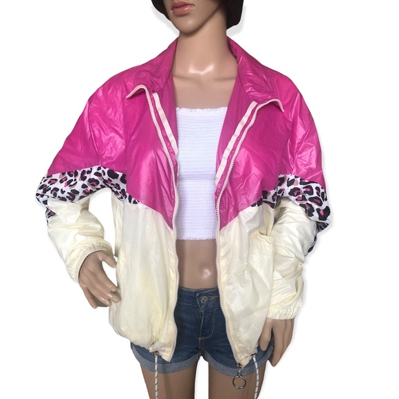 FASHION NOVA | PINK & CREAM ANIMAL PRINT WIND BREAKER JACKET - Picture 2 of 16